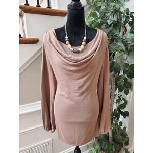 Metro7 Womens Brown Cotton Knit Long Sleeve Cowl Neck Top Blouse Size Large